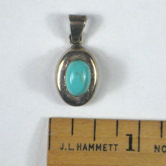 Pendant ONLY Sterling Silver 925 Oval Turquoise Stone Unsigned Size 1 Inch - Picture 5 of 5